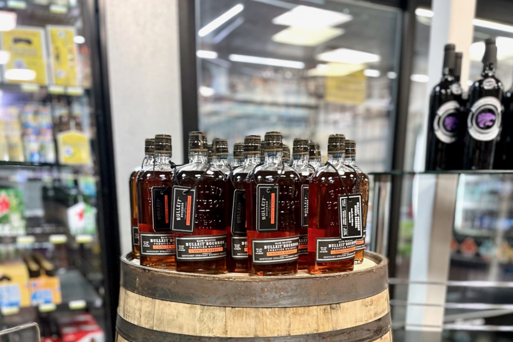 Alcohol on a barrel in Library Liquor